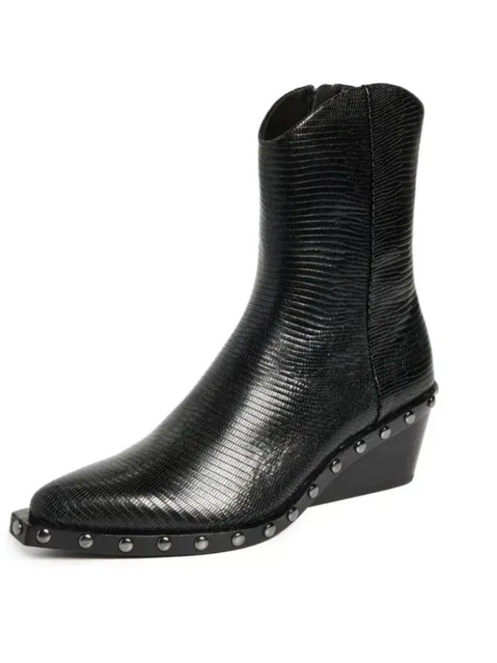 Rag & Bone Santiago Lizard Embossed Leather Wedge Boots Black US 8.5 EU 38.5